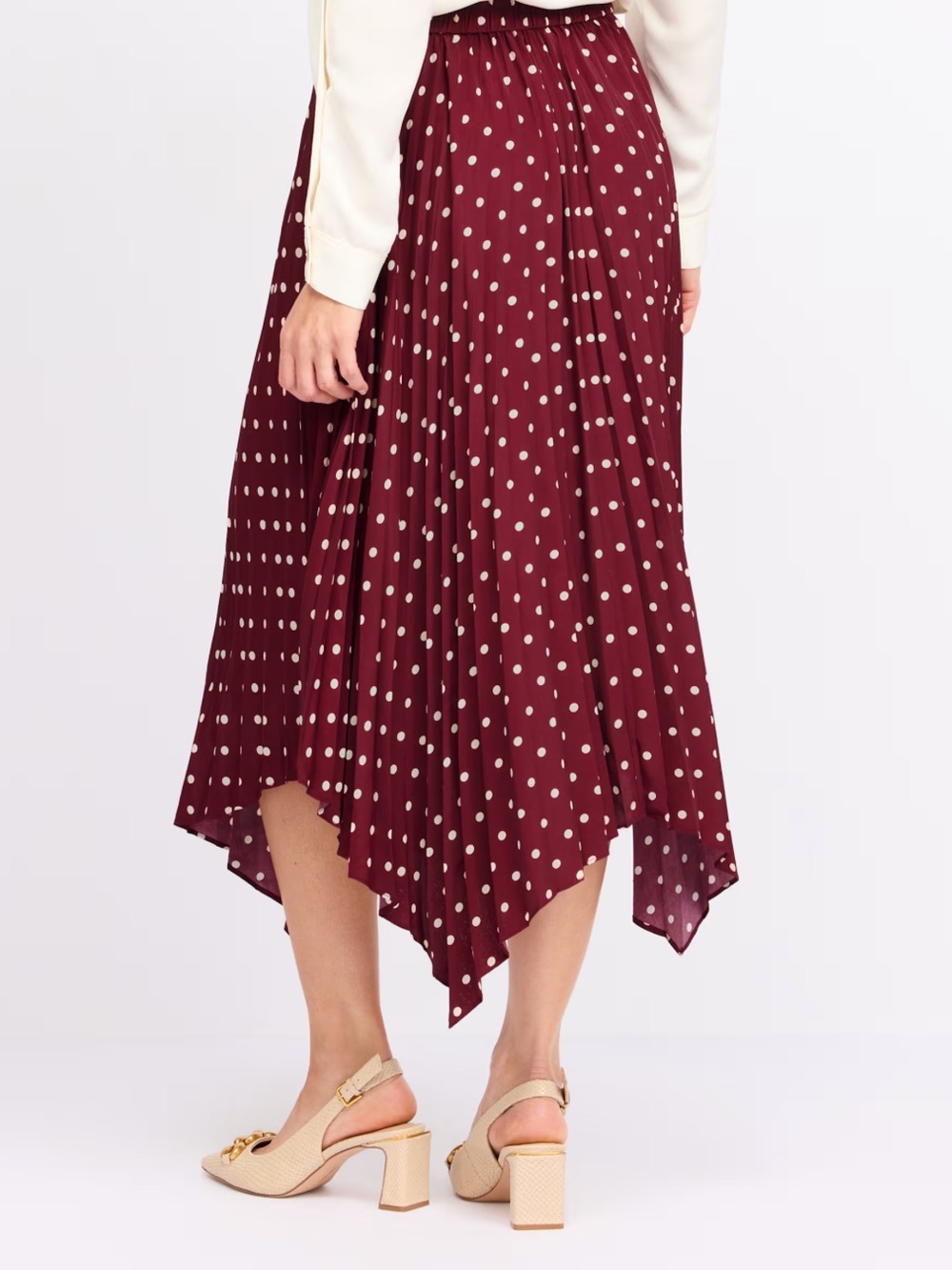 Skies Are Blue Burgundy Polka Dot Pleated Skirt Size Medium